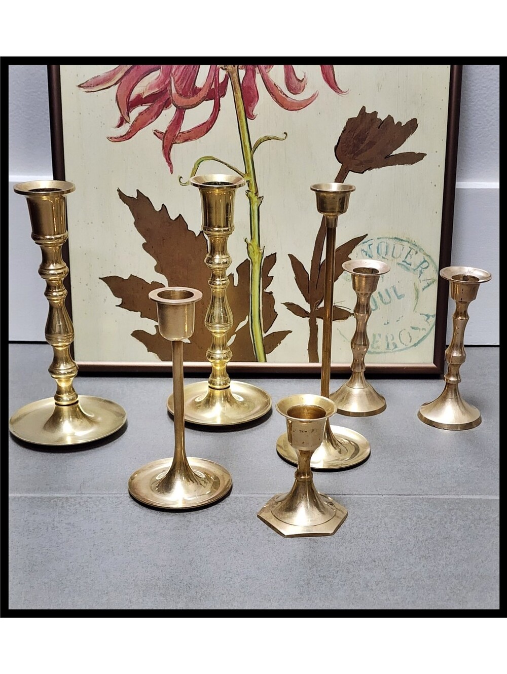 Set Of 7 MCM Vintage Solid Brass Taper Candlestick Holders Mismatched Variety